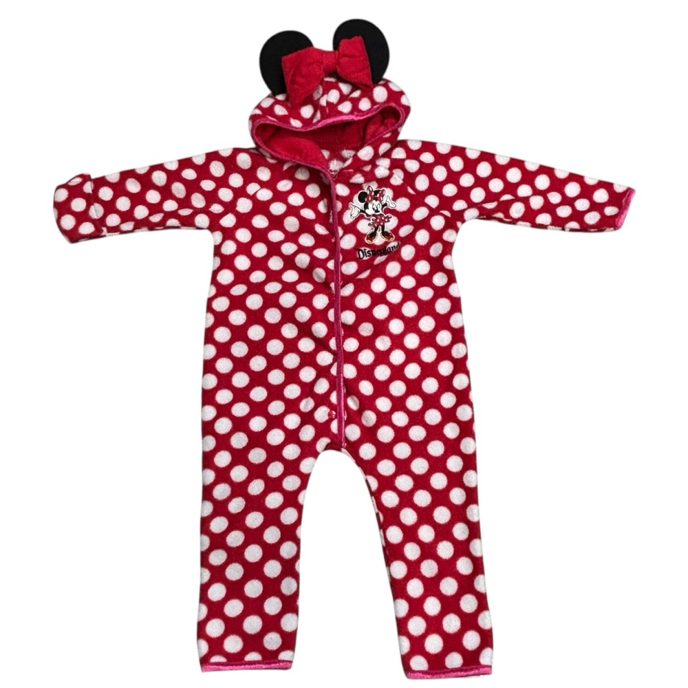 Disneyland Red & White Polka Dot Minnie Mouse Snap Up With Bow & Ears Hood 18mo